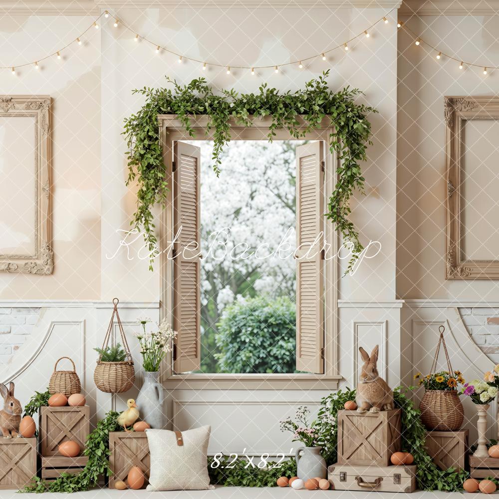 Kate Easter Bunny Eggs Crates Window Garland Printed Backdrop Designed by Mini MakeBelieve