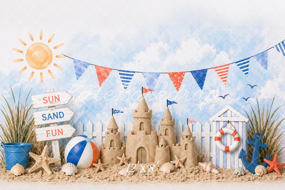 TEST Kate Summer Beach Sandcastle Bunting Seashells Anchor Printed Backdrop Designed by Caitlin Lynch