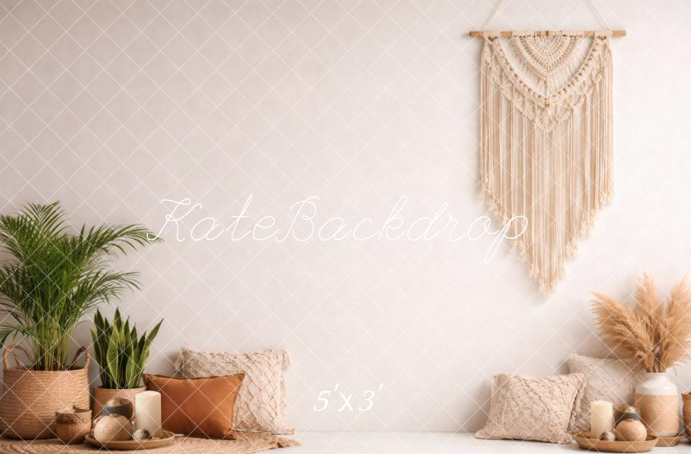 Kate Boho Macrame Plant Decor Beige Printed Backdrop Designed by Vertigo Productions