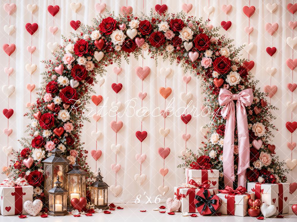 Kate Valentine's Day Floral Arch Hearts Wall Gifts Printed Backdrop Designed by Emetselch