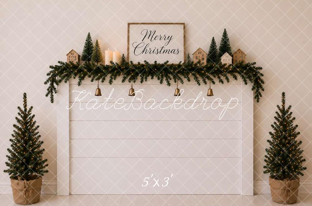 Kate Christmas Headboard Simple Noel Garland Trees White Printed Backdrop Designed by Caitlin Lynch
