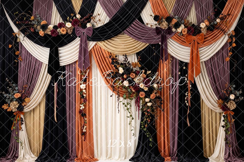 Kate Fall Drapery Floral Swag Black Orange Printed Backdrop Designed by Patty Roberts