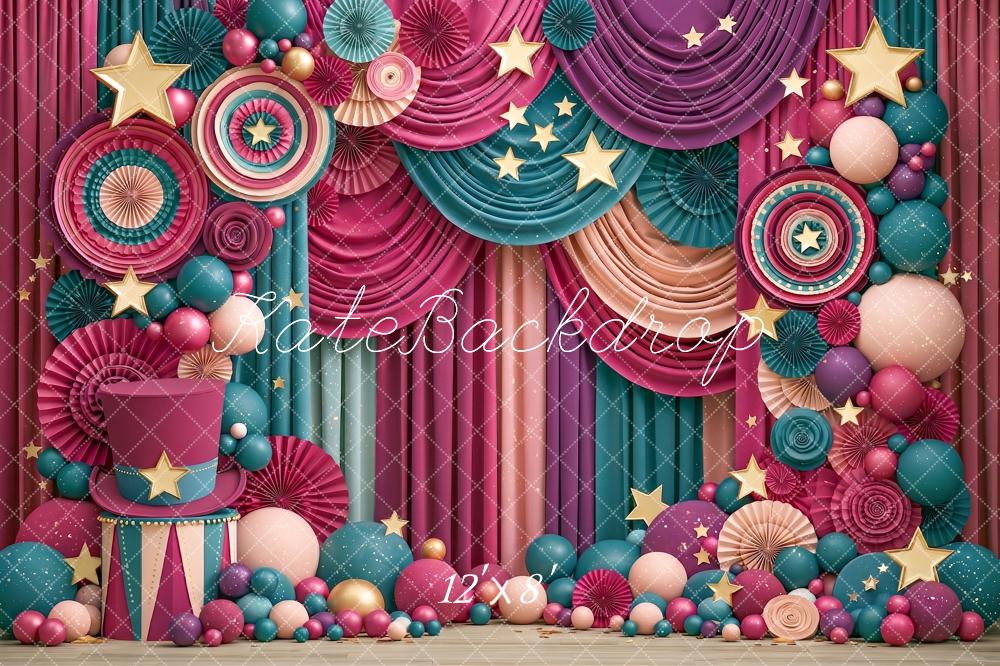 Kate Carnival Circus Balloons Stars Hat Curtain Printed Backdrop Designed by Angela Miller