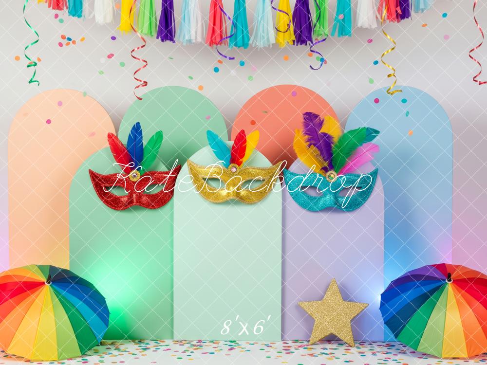 Kate Carnival Colorful Arches Masks Rainbow Umbrella Backdrop Designed by Patty Roberts