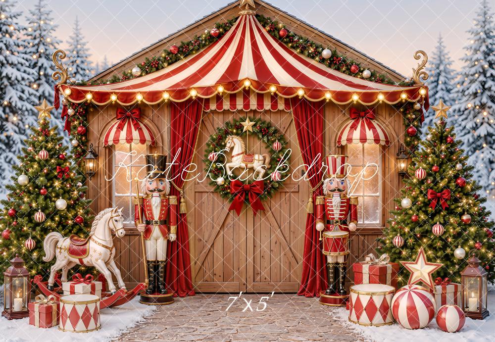 Kate Christmas Circus Nutcracker Carousel Trees Printed Backdrop Designed by Emetselch