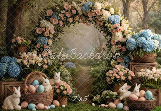 Kate Easter Bunny Flower Arch Pastel Eggs Forest Printed Backdrop Designed by Emetselch