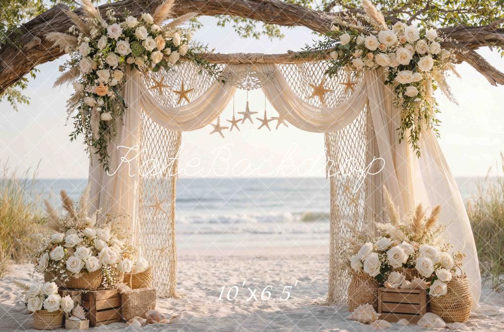 Kate Beach Flower Arch Drapes Starfish Decor Tree Printed Backdrop Designed by Mini MakeBelieve