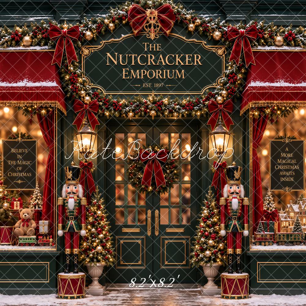 Kate Christmas Nutcracker Emporiumat Toy Shop Storefront Snow Printed Backdrop Designed by Ashley Paul
