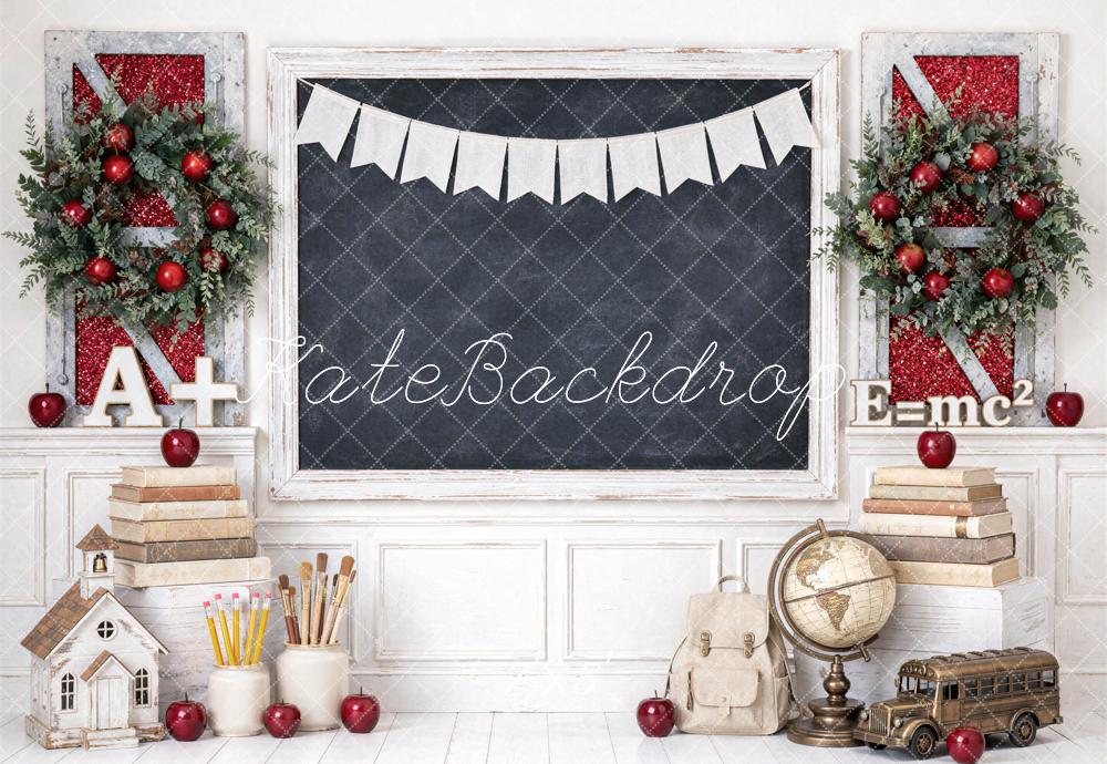 Kate Christmas School Classroom Chalkboard Wreaths Bunting Printed Backdrop Designed by Mini MakeBelieve