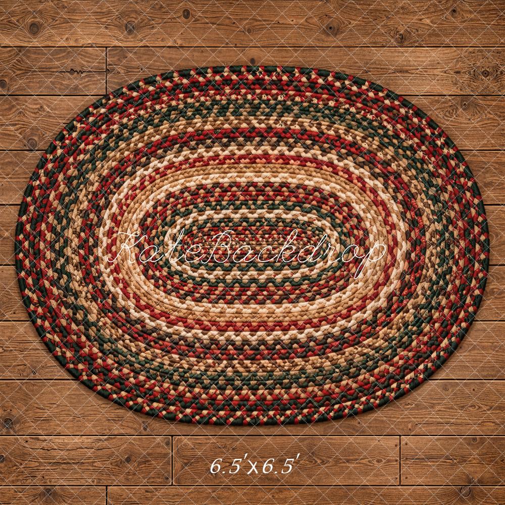 Kate Rustic Wood Planks Braided Oval Rug Floor Printed Backdrop Designed by Kate Image