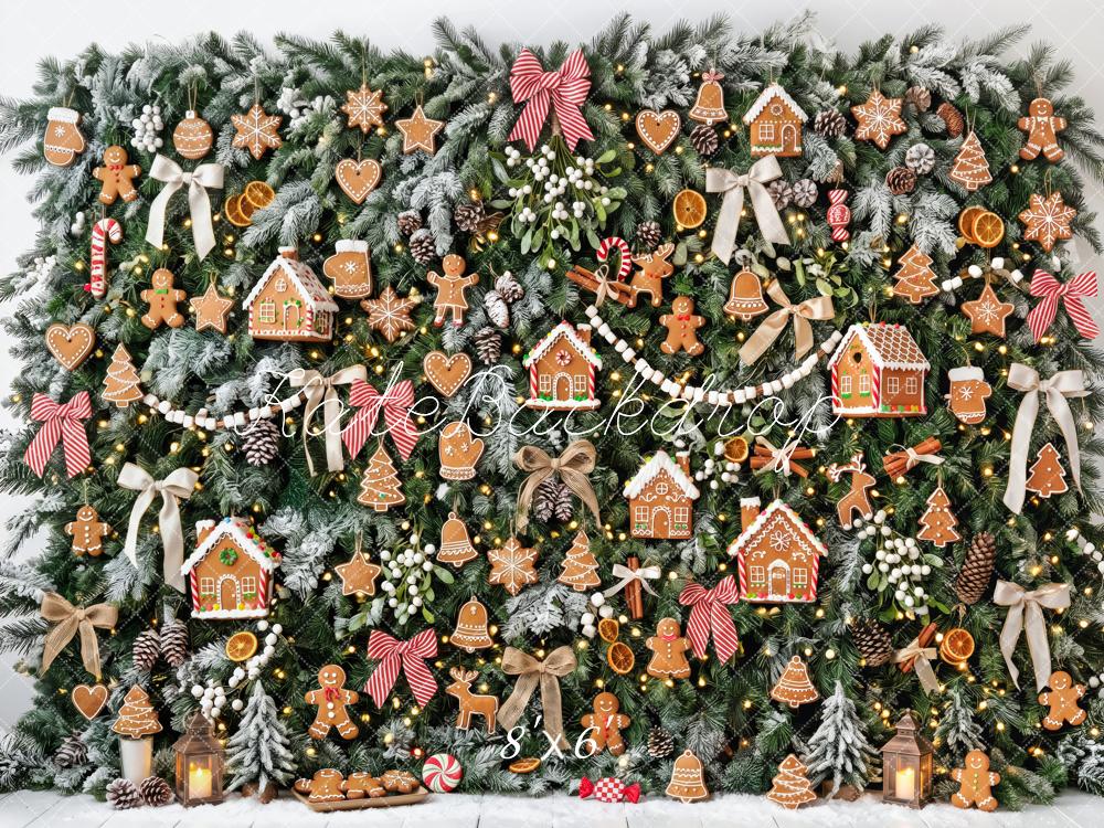 Kate Christmas Gingerbread Cookie Garland Pine Tree Wall Printed Backdrop Designed by Patty Roberts