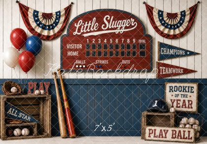 SALE Kate Baseball Vintage Scoreboard Bats Crates Balloons Bunting Printed Backdrop Designed by Shutter Swan Studios