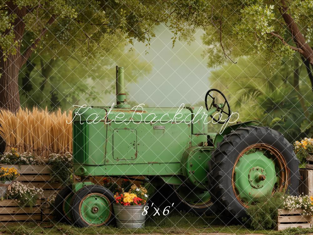 Kate Summer Tractor Wheat Crates Trees Printed Backdrop Designed by Emetselch