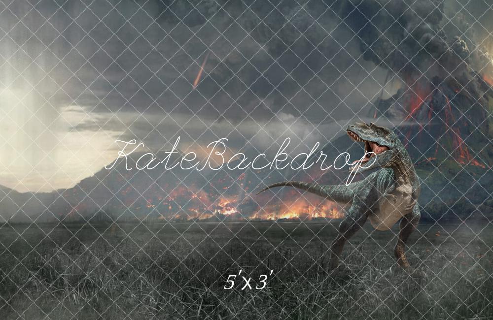Fantasy Jurassic Dinosaur Volcano Foto Achtergrond Designed by Rose Abbas