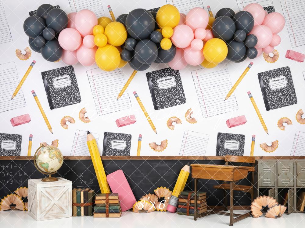 Kate Back To School Classroom Desk Balloons Printed Backdrop Designed by Patty Roberts