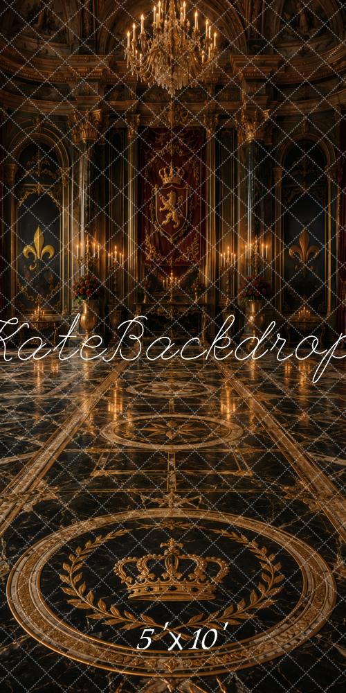 Kate Sweep Royal Throne Room Gold Crown Chandelier Printed Backdrop Designed by Vertigo Productions