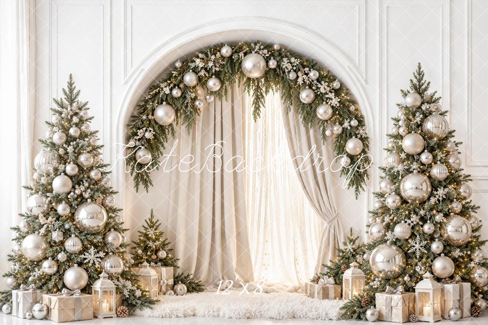 Kate Christmas Tree Silver Ball Garland Arch Printed Backdrop Designed by Emetselch
