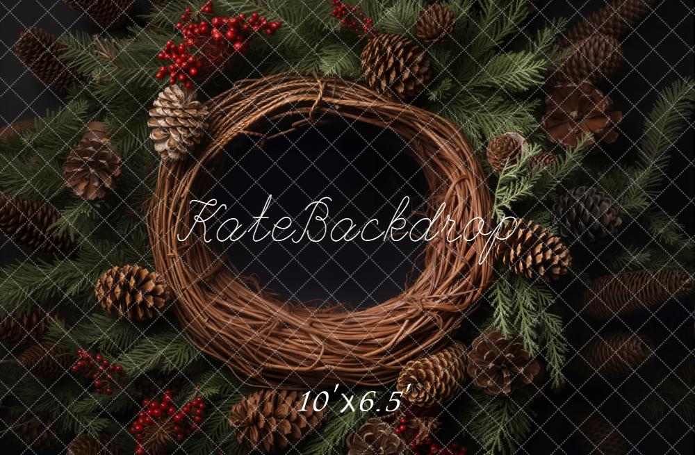 Kate Christmas Newborn Wreath Pinecones Red Berries Evergreen Floor Backdrop Designed by Emetselch