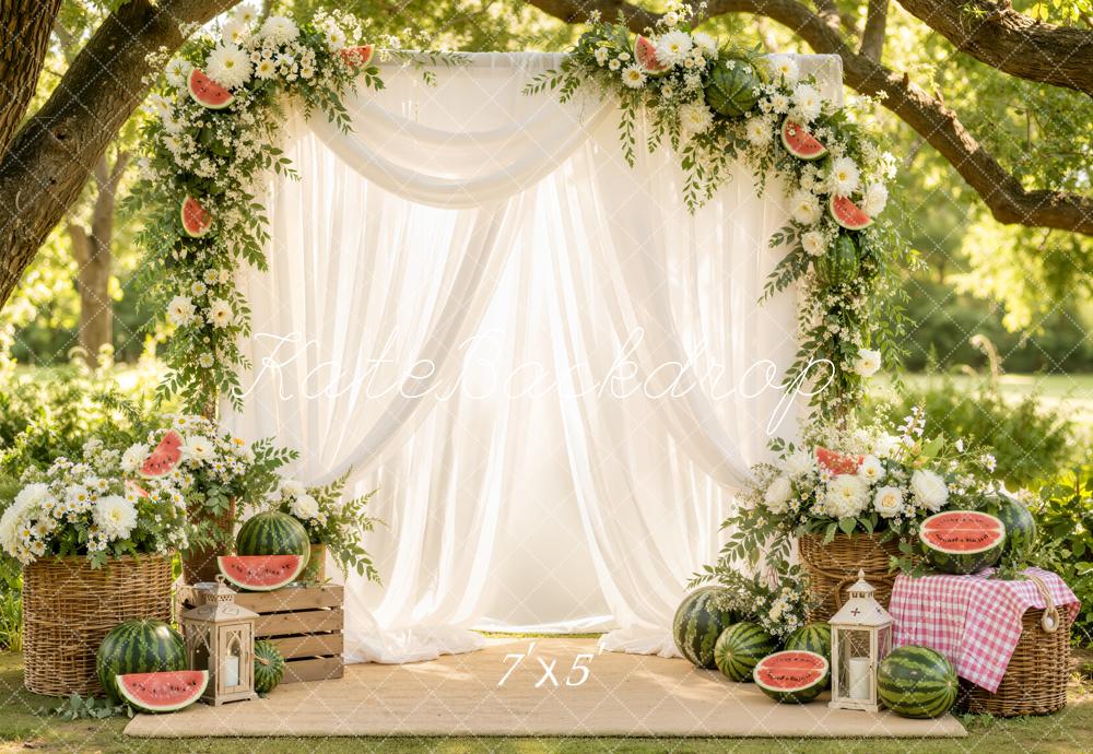 TEST Kate Summer White Drapes Watermelon Floral Arch Printed Backdrop Designed by Emetselch