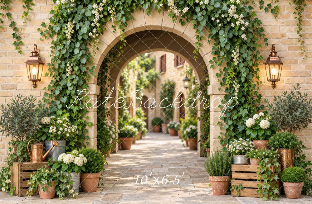 Kate Spring Arch Ivy Garden Flower European Courtyard Printed Backdrop Designed by Emetselch