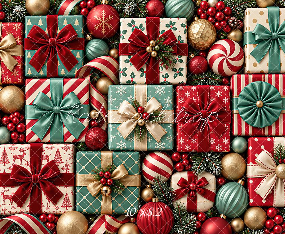 Kate Christmas Gift Boxes Ornaments Wall Printed Backdrop Designed by Angela Miller