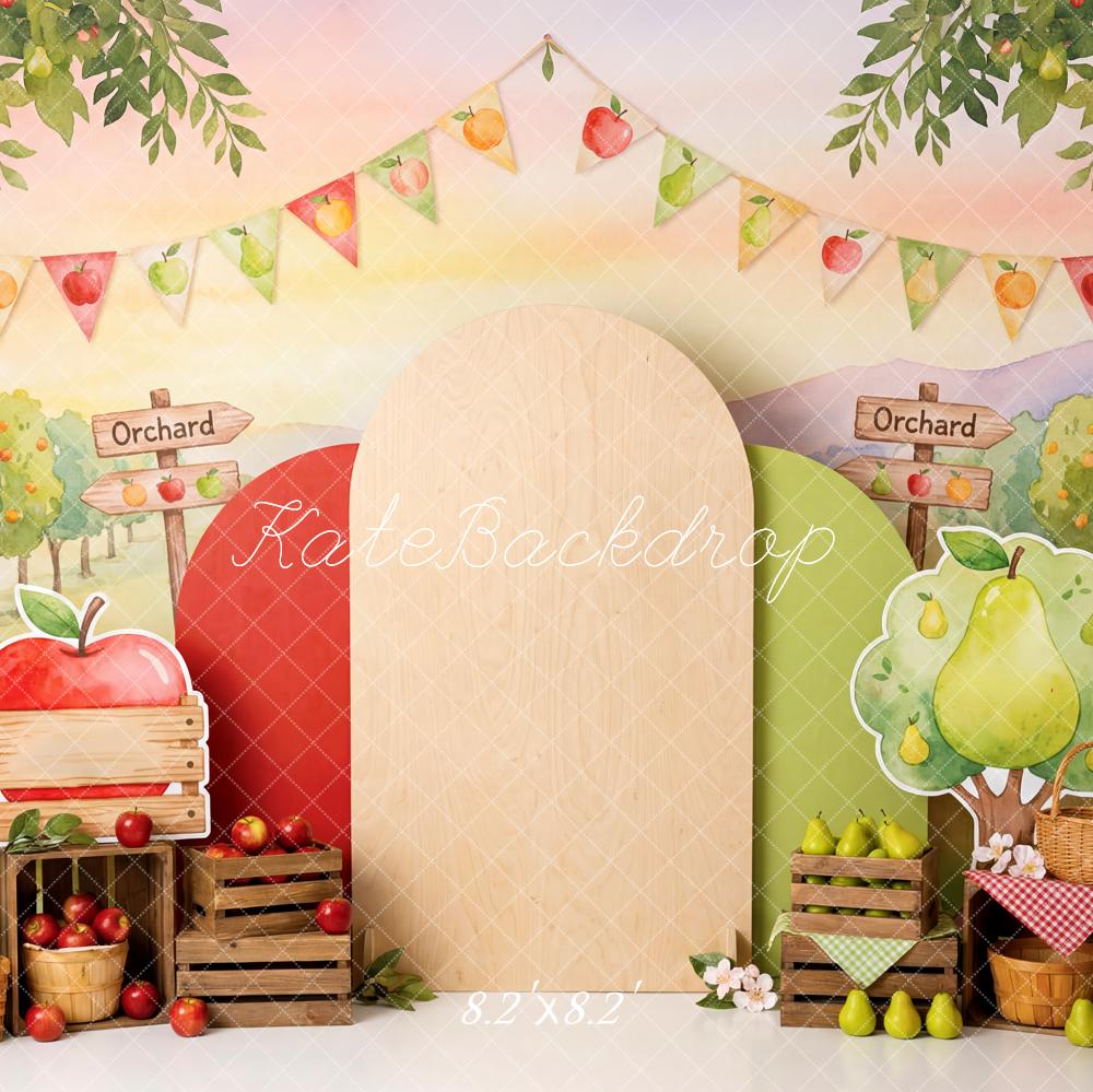 Kate Orchard Apple Pear Crates Baskets Trees Printed Backdrop Designed by Patty Roberts