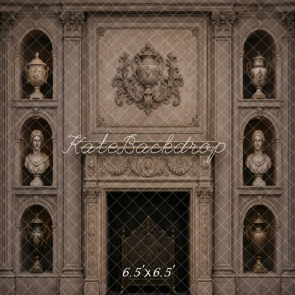 Kate Vintage Wall Fireplace Busts and Urns Printed Backdrop Designed by Vertigo Productions