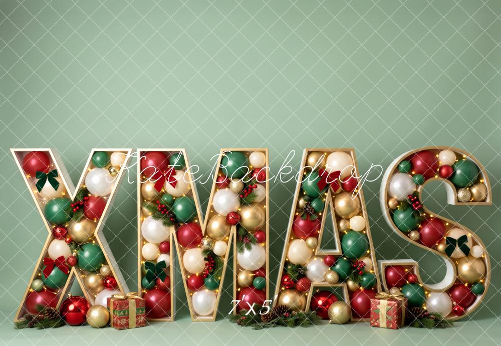 Kate Christmas XMAS Ballons Letters Green Printed Backdrop Designed by Patty Roberts
