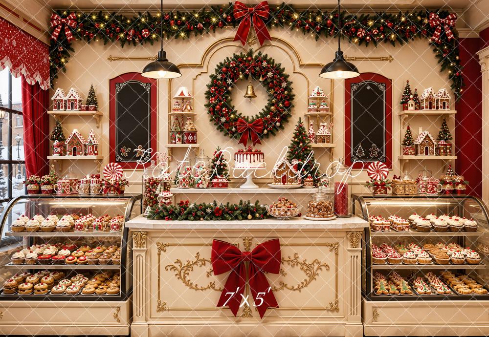 Kate Christmas Bakery Shop Garland Gingerbread Wreath Printed Backdrop Designed by Emetselch