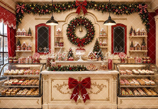 Kate Christmas Bakery Shop Garland Gingerbread Wreath Printed Backdrop Designed by Emetselch