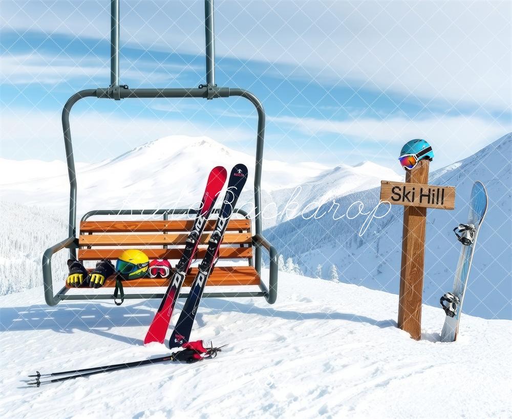 Kate Sports Ski Hill Chairlift Snow Backdrop Designed by Laura Bybee