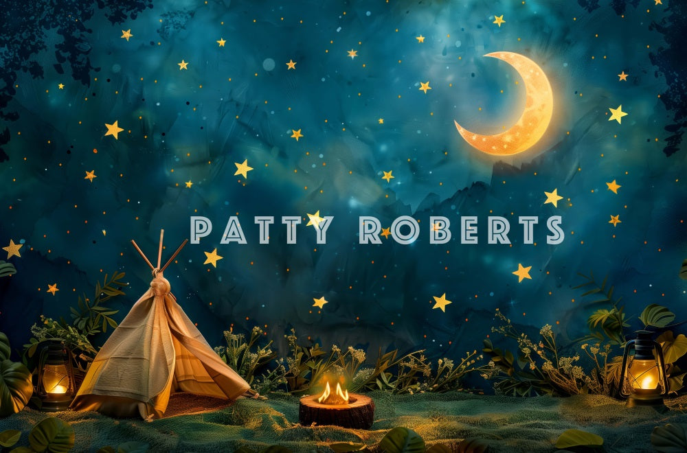 Fondo de Camping de Fogata en la Noche en el Bosque Diseñado por Patty Robert