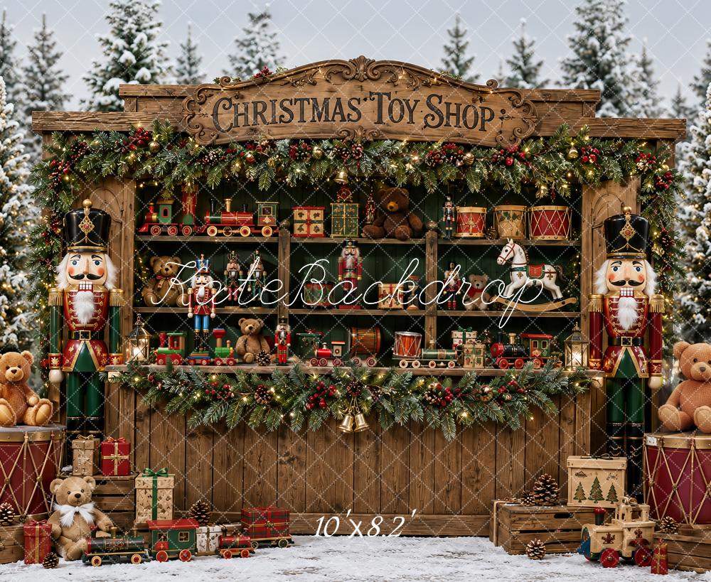 Kate Christmas Toy Shop Nutcracker Snowy Forest Printed Backdrop Designed by Ashley Paul