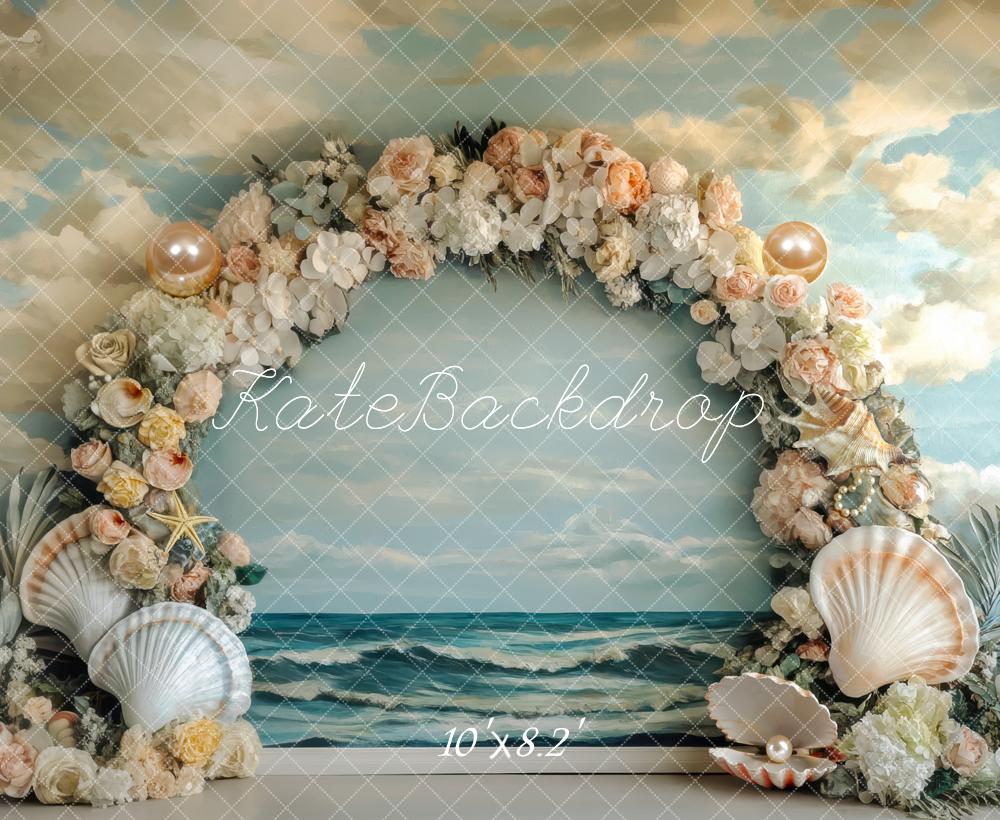 Kate Mermaid Beach Floral Arch Seashells Backdrop Designed by Mini MakeBelieve