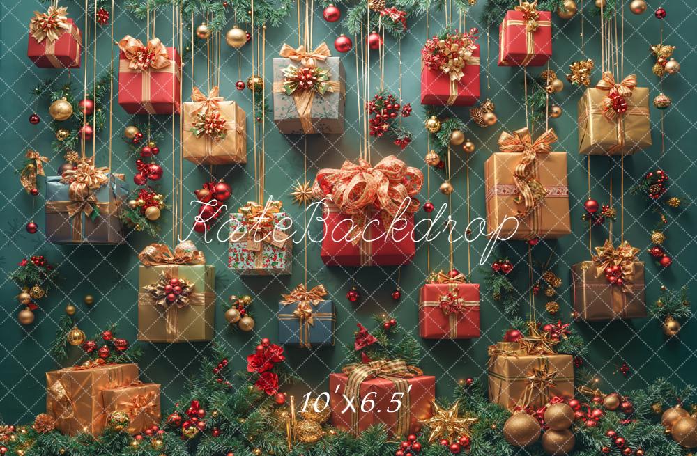 Kate Christmas Hanging Gift Boxes Garland Green Backdrop Designed by Emetselch