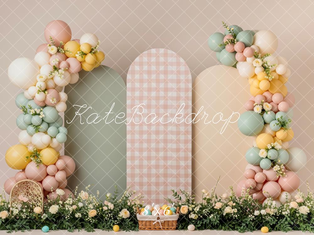Kate Easter Pastel Balloon Flower Arch Gingha Basket Printed Backdrop Designed by Patty Roberts