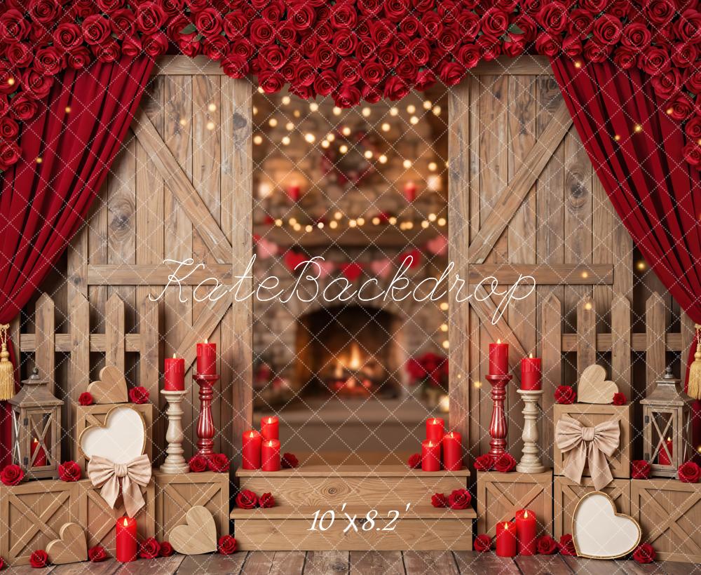 Kate Valentine's Day Red Roses Barn Doors Candles Backdrop Designed by Mini MakeBelieve