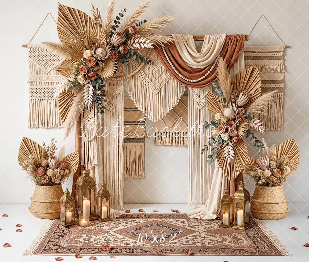 Kate Mother's Day Boho Macrame Dried Palm Floral Arrangement Backdrop Designed by Emetselch