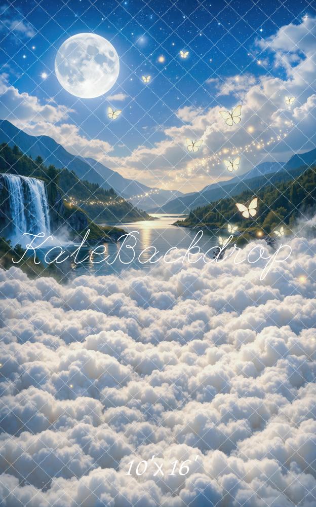 Kate Sweep Fairy Fantasy Clouds Waterfall Moon Butterflies Printed Backdrop Designed by Mini MakeBelieve