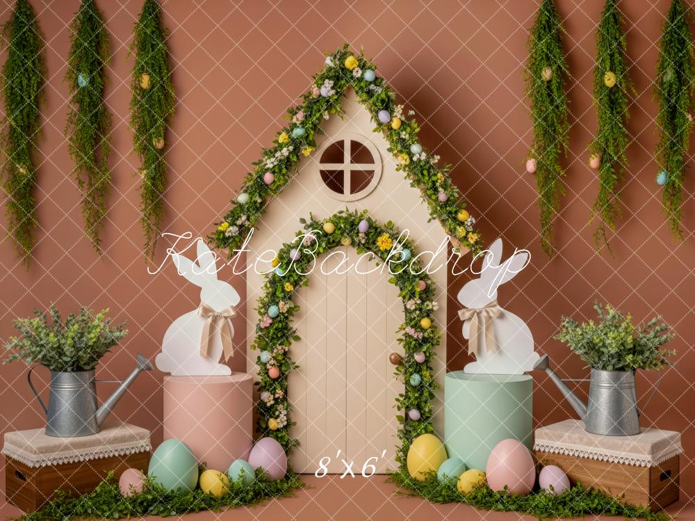 Kate Easter Bunny Floral House Eggs Greenery Printed Backdrop Designed by Patty Roberts