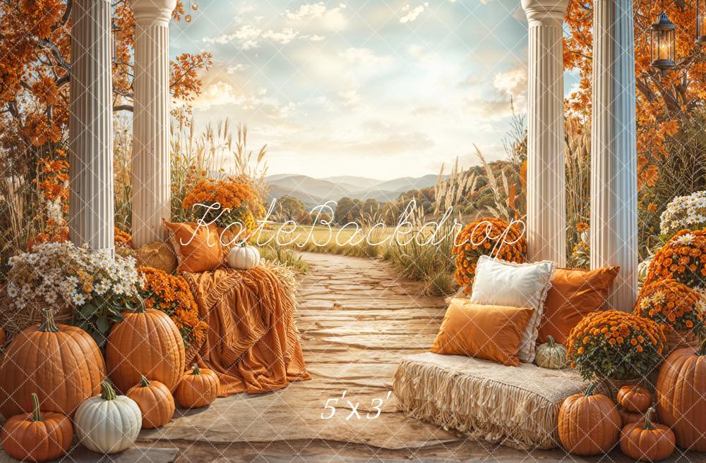 Kate Fall Rustic Pumpkins Columns Pathway Backdrop Designed by Emetselch