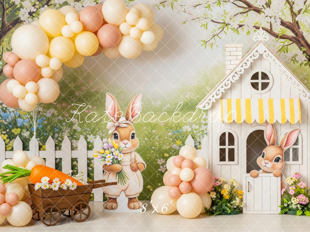 Kate Easter Bunny Balloon Arch Flower Cart House Printed Backdrop Designed by Patty Roberts