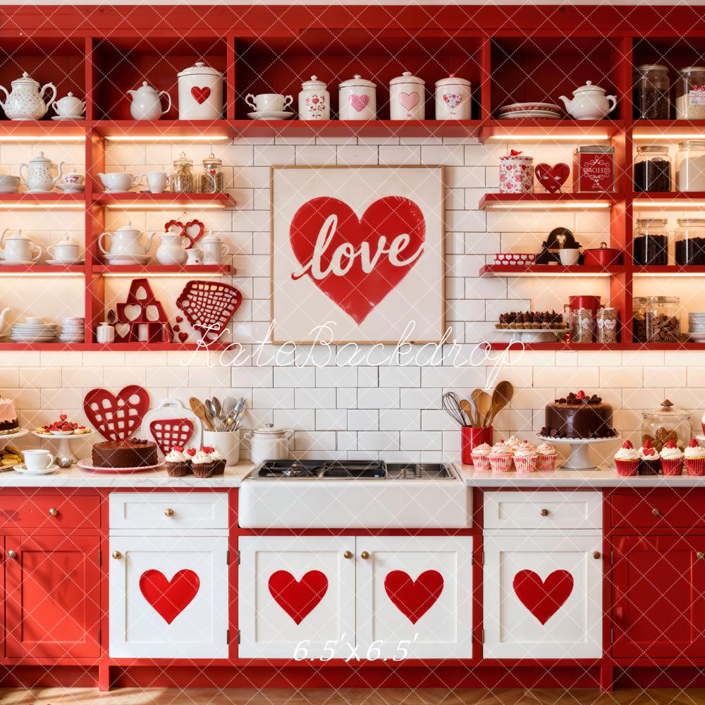Kate Valentine Red Heart Kitchen Cabinet Shelves Cakes Backdrop Designed by Emetselch