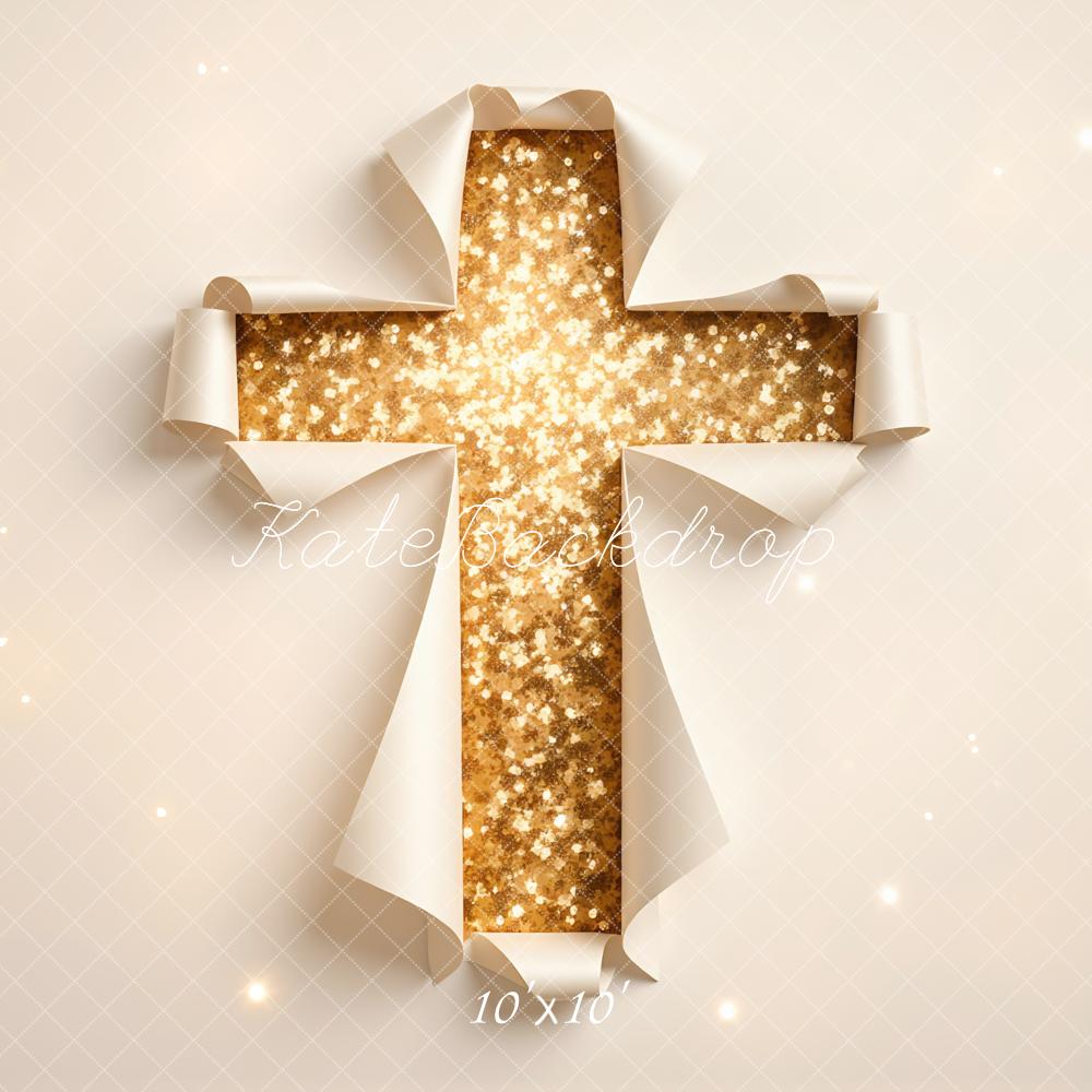Kate Gold Glitter Cross Cutout Backdrop Designed by Mini MakeBelieve