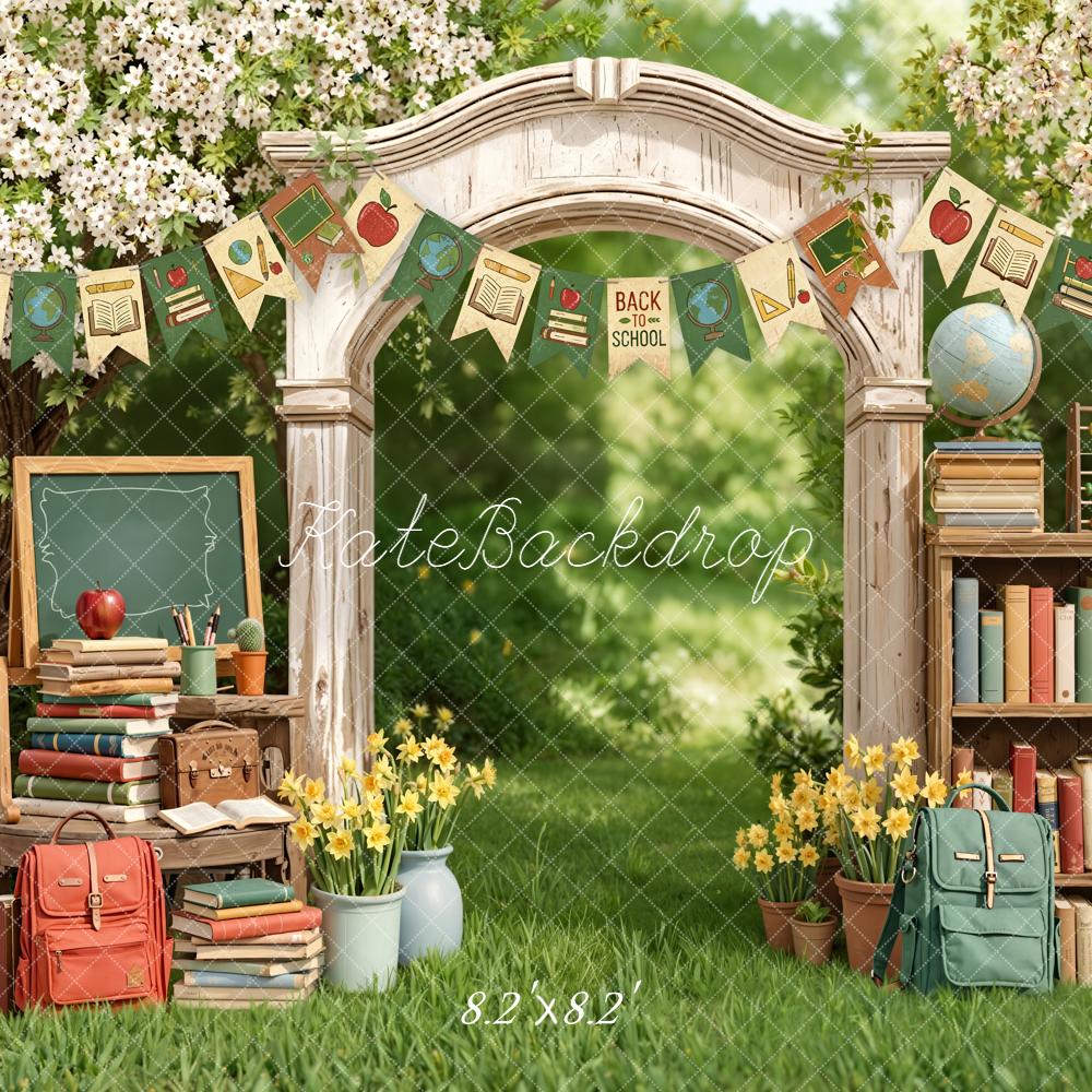 Kate Back To School Garden Arch Books Blackboard Backpack Backdrop Designed by Emetselch