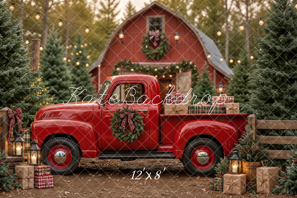Kate Christmas Red Truck Barn Printed Backdrop Designed by Emetselch
