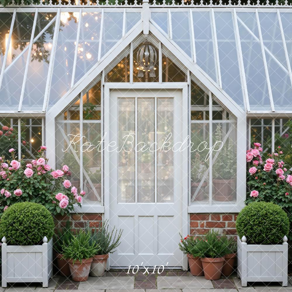 Kate Spring Greenhouse White Door Pink Roses Backdrop Designed by Mini MakeBelieve
