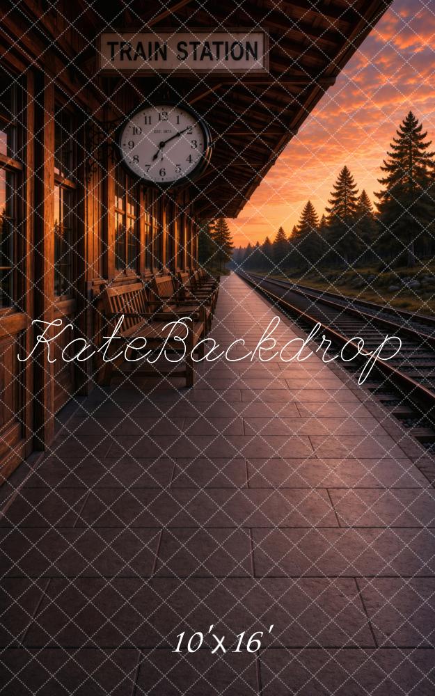 Kate Sweep Rustic Woodland Train Station Platform Printed Backdrop Designed by Vertigo Productions