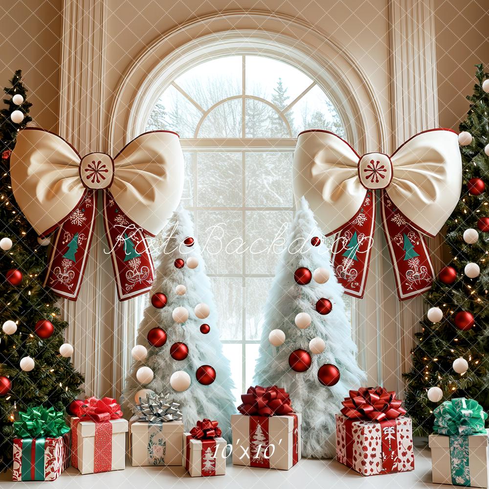 Kate Christmas Trees Large Folk Bows Gift Window Backdrop Designed by Mini MakeBelieve