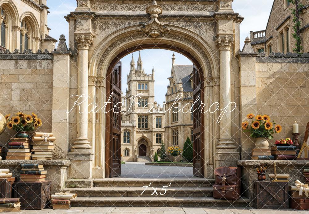 Kate School University Arch Entrance Archway Courtyard Books Printed Backdrop Designed by Mini MakeBelieve